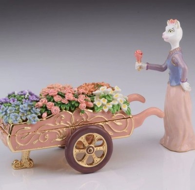 Keren Kopal Florist Cat With Flowers Cart Trinket Box - Benefits HORSE RESCUE