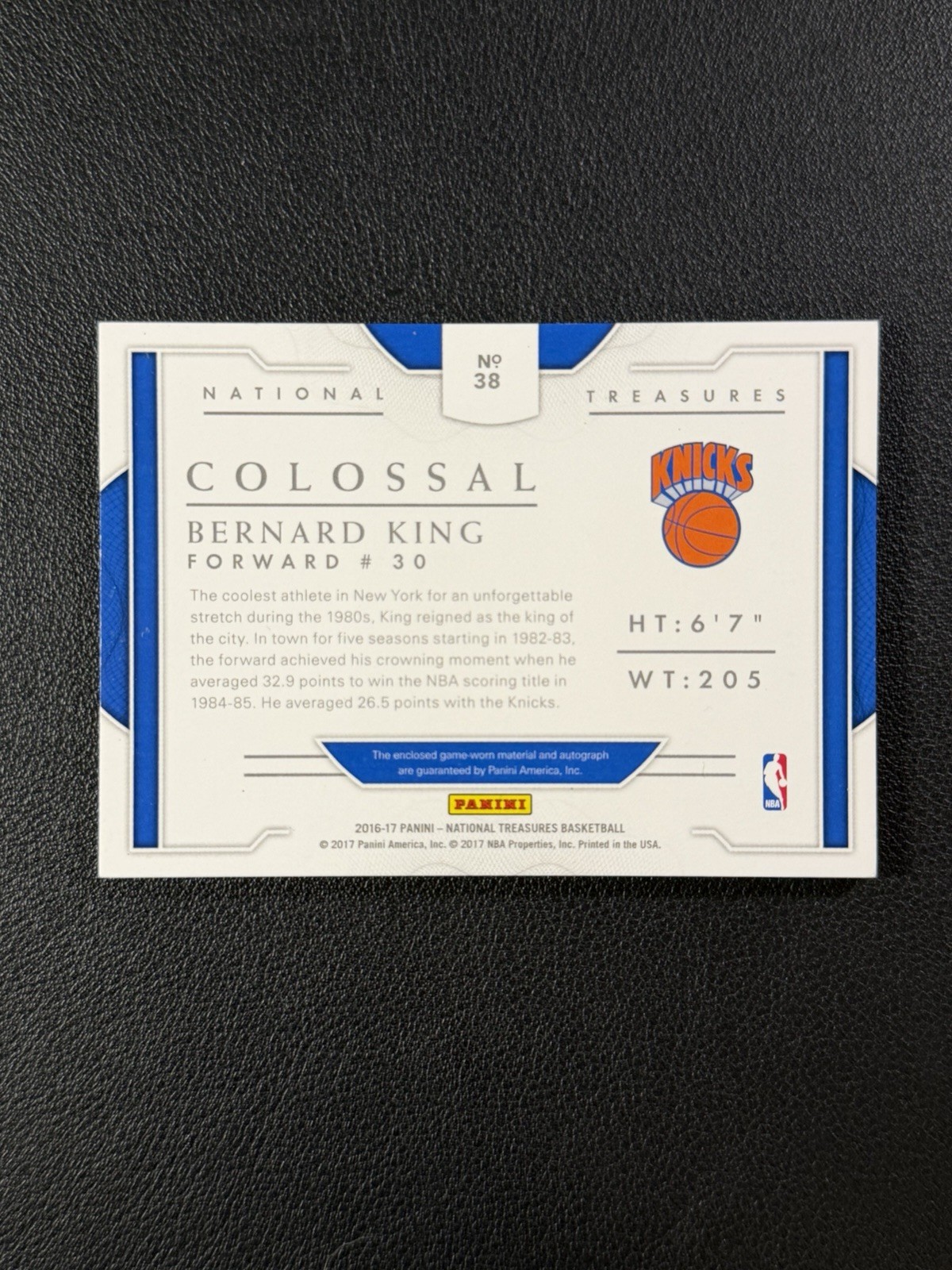 2016-17 Panini National Treasures #38 Bernard King Patch Auto Colossal /60 view 2