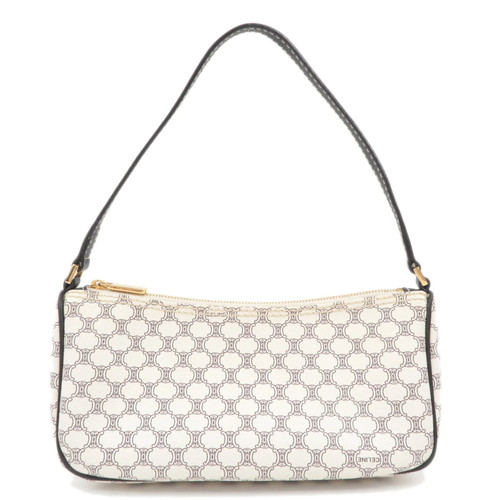 CELINE Macadam PVC Leather Shoulder Bag Ivory Dark Brown Gold HDW Authentic
