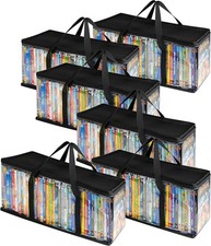 6-Pack DVD Storage Bags Clear Media Organizer w/ Handles Zipper Black