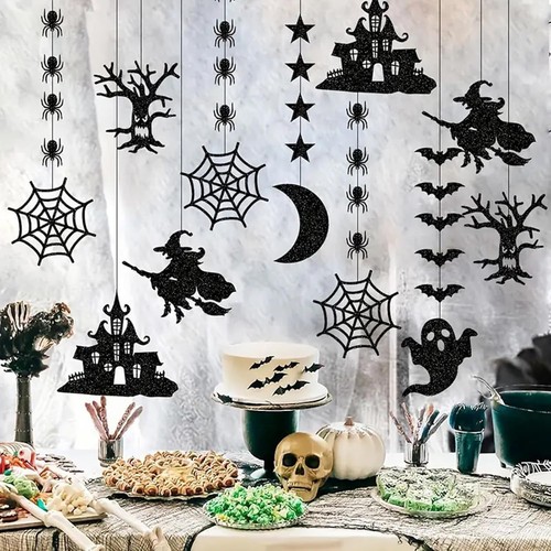 Halloween hängende Ornamente schwarz Glitzer Spinnen Fledermaus Geist Hexe Halloween... - Bild 7 von 7