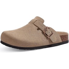 Vegan Suede Clogs Mules with Cork Footbed Taupe 7.5-8 Women / 6-6.5 Men