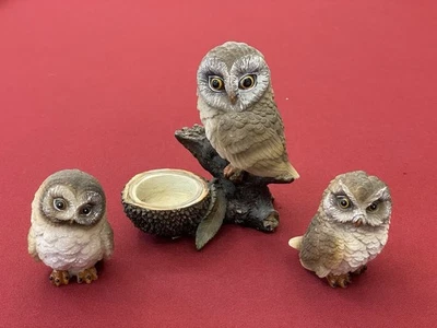 Statuettes Chouette Oiseaux Vintage Sculptée Peinte A La Main - Photo 1/4