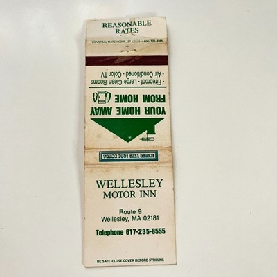 Wellesley Motor Inn Route 9 Wellesley MA Vintage Matchbook Cover TMB65-4