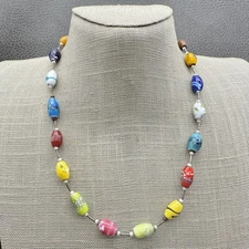 Lampwork Glass Bead Necklace Multicolor Handcrafted 18 inch Womens Jewelry