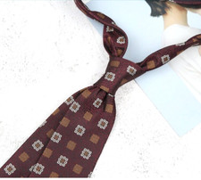 New Classic Polka Dot Brown White JACQUARD WOVEN 100 Silk Men's Necktie Tie