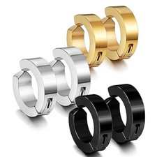 Women Men Non-Piercing Clip On Fake Ear Stud Cuff Hoop Earrings Stainless Steel