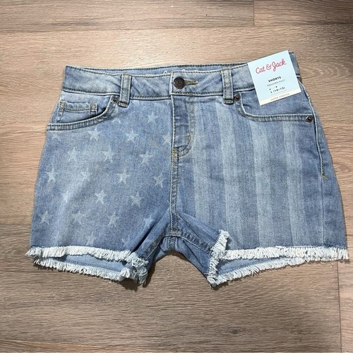 Cat & Jack Blue Stars and Stripes Stretch Denim Jean Shorts L 10/12