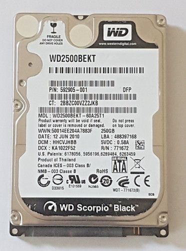 250 GB SATA Western Digital WD2500BEKT-60A25T1 7200rpm 16MB HDD 2.5" Festplatte