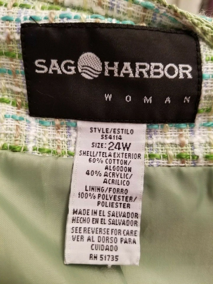 Chaqueta Blazer Abrigo Sag Harbor Mujer Talla 24W Blanco Verde A Cuadros Foto 2 de 4