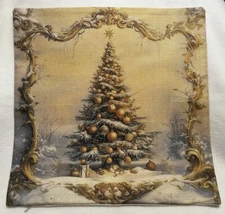 Vintage Gold Glamour Christmas Tree Linen Throw Pillow Cover Holiday Home Decor
