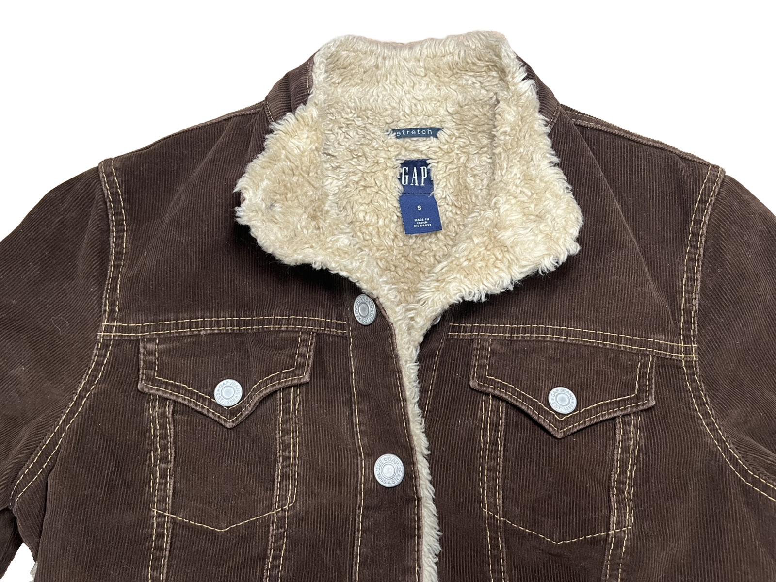 GAP Button Down Stretch Sherpa Lined Brown Cordur… - image 3