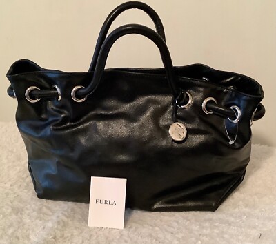 FURLA Black Pebbled Leather Tote Bag Handbag with AUTHENTICITY CARD