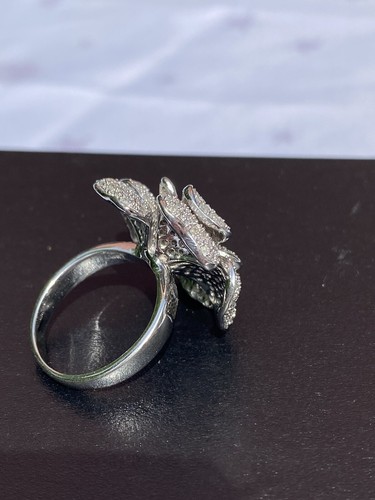 Diamond Treasures Sterlingsilber Pave Weißer Diamant Dimension Blume Ring - Bild 7 von 14