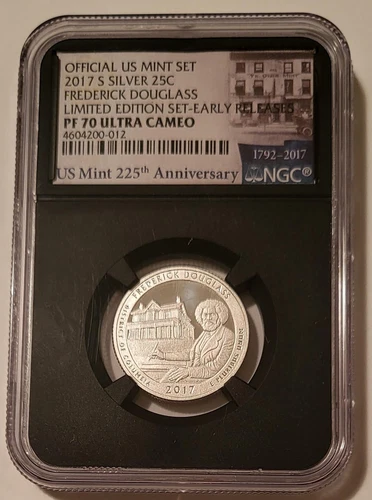 2017 S Silver Frederick Douglass NP Quarter Proof PF70 UC NGC ER Retro Holder