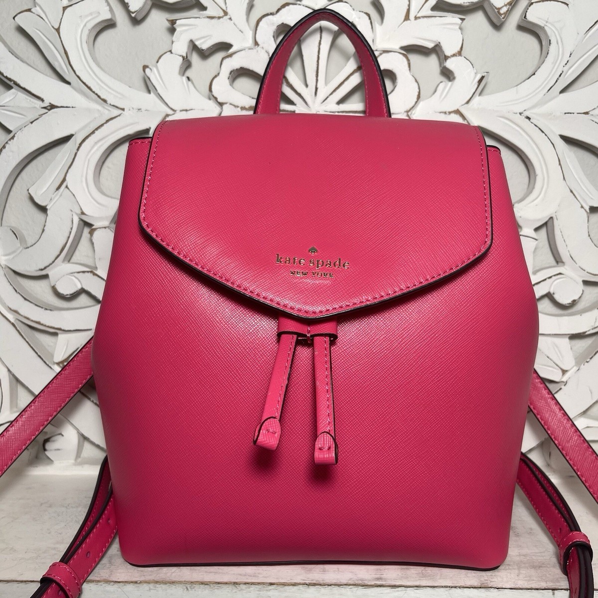 Kate Spade Medium Flap Backpack Bikini Pink Saffiano Leather  display picture 3