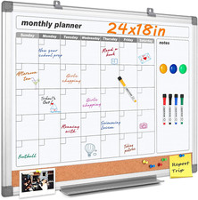 Dry Erase Calendar for Wall 24X18 In, Whiteboard Calendard with Cork Board for O