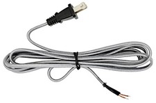 8 ft Silver Rayon Cloth Covered Electric Lamp Cord w/ End Plug, DIY Lamp Repair