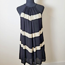 Andree Dress Womens Medium M Black Sheath Embroidered Lace Rayon Boho Comfort