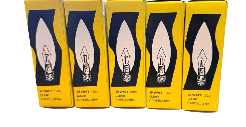 5 Satco S3282 120V Candelabra 25 Watt Light Bulb Clear Base Small 1500 Hours NOS - Image 3 of 4