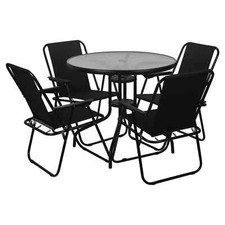 Dinning Table with Folding Chairs Set Black Metal Frame for Restaurant Kitchen
