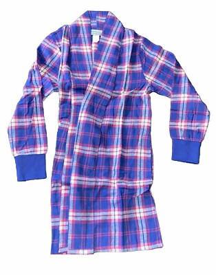 Anthony Richards Plaid Blue Pink 100% Cotton Flannel Open Robe Women Medium