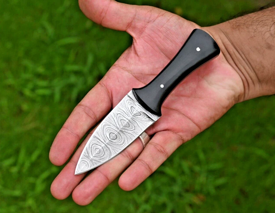 CUSTOM MADE HAND FORGED DAMASCUS STEEL EDC BOOT THROWING KNIFE W SHEATH 870 - Image 2 of 4