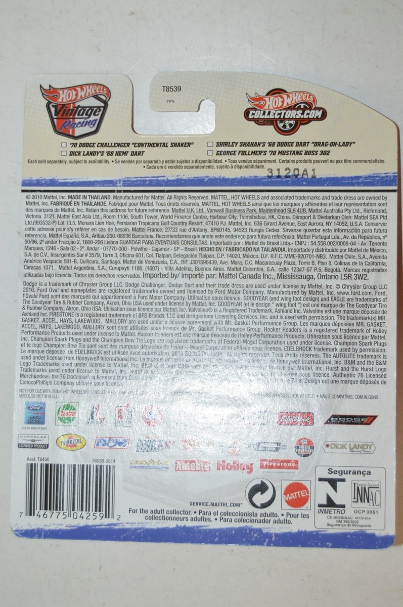 Hot Wheels Vintage Racing Dick Landy's '68 Hemi Dart 1:64 scale