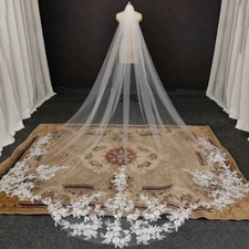 1 Tier 3M Cathedral Length Bridal Scalloped Wedding Veil Sequins Lace With Comb