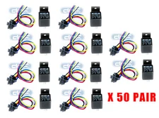50 PAIR 30/40 AMP 12V BOSCH STYLE RELAY & HARNESS SOCKET SPDT 100% COPPER WIRES