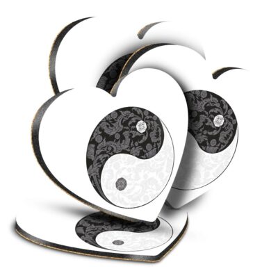4x Herz MDF Untersetzer - Yin Yang Yoga blumig Meditation Schild #5655