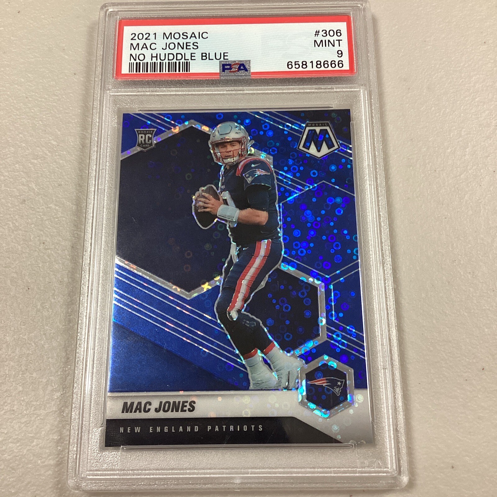 2021 Mac Jones Mosaic Blue No Huddle SP  #d /75 #306 PSA 9