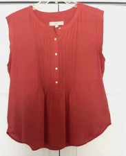 LOFT Pleated Sleeveless top Rust Size L EUC