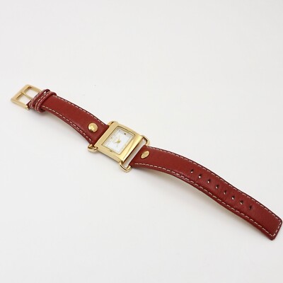 Awesome Ecclissi Gold Tone Quartz Watch Red Strap Ecclissi Vintage Gold Tone Watch: Red Dial, White Leather  main image 4