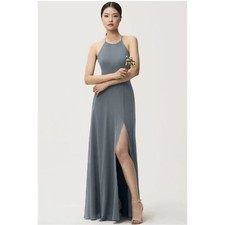 Jenny Yoo Dress Kayla Maxi Bridesmaids Chiffon in Grey