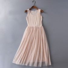 Lady Midi Dress Extender Long Tank Mesh Layer Camisole Modal Tutu Tulle Fashion