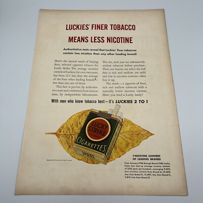 Lucky Strike Cigarettes 1940 Vtg Print Ad 10''x14'' pack of Luckies tobacco leaf
