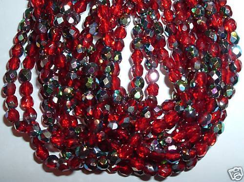 AL284 perles de verre vernis feu tchèque 4 mm-SIAM RUBY VITRAL (50)  - Photo 1/1