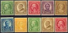 Coils of 1923 to 1929 Set 10 MNH F / VF Scott's 597 to  606     (Set 6)
