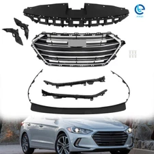 For Hyundai Elantra 2017-2018 Front Grille+4 Brackets+Bumper Lid+Radiator Cover
