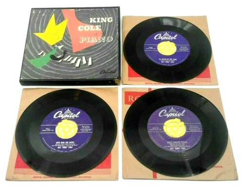 NAT KING COLE at the PIANO Capitol Records 3 Boxed 45 RPM Vintage Records