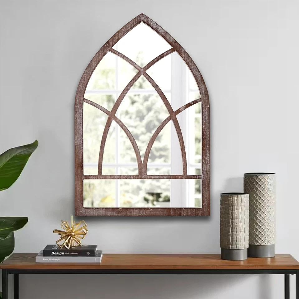 Farmhouse Arched Window Mirror, 16 X 24 Inch, Hanging Distressed White Rustic Ca - Image 3 of 4