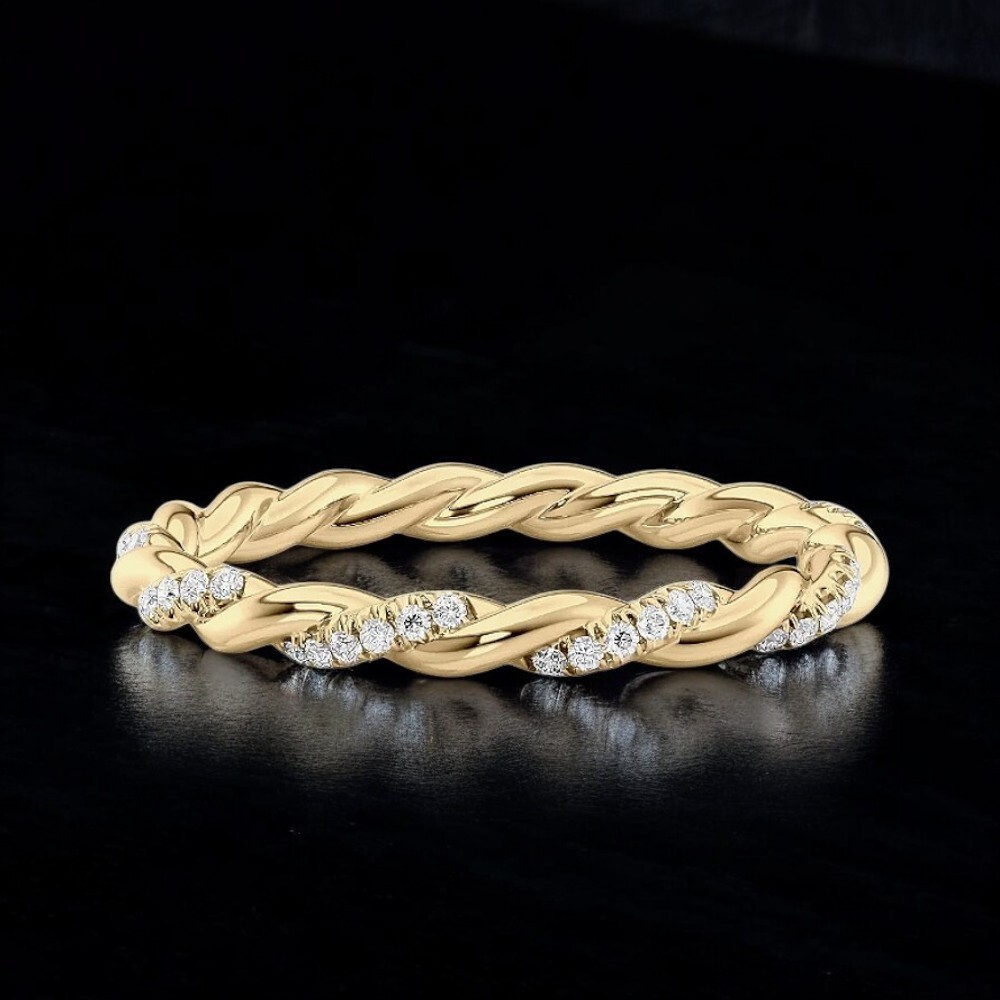 Bague De Mariage Femme En Or Jaune 14K - Diamants De Laboratoire 0,50 Ct - Taille 7.5