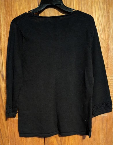 Jeanne Pierre Sweater Pullover 3/4 slv V Neck Size S Cotton Black NWT PET RESCUE - Picture 5 of 5