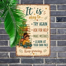 Inspirational Classroom Library Tin Sign Boho Reading Room Plaque