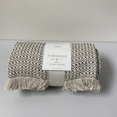Threshold Studio McGee Woven Textural Fringe Throw Blanket Cream-Brown New