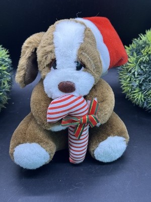 Vintage Applause Sad Eyes Puppy Dog Holding Candy cane Plush 5'' (SU103)