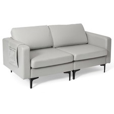Convertible L-Shaped Sectional Sofa 3-Seat Couch with Removable Ottoman Gray