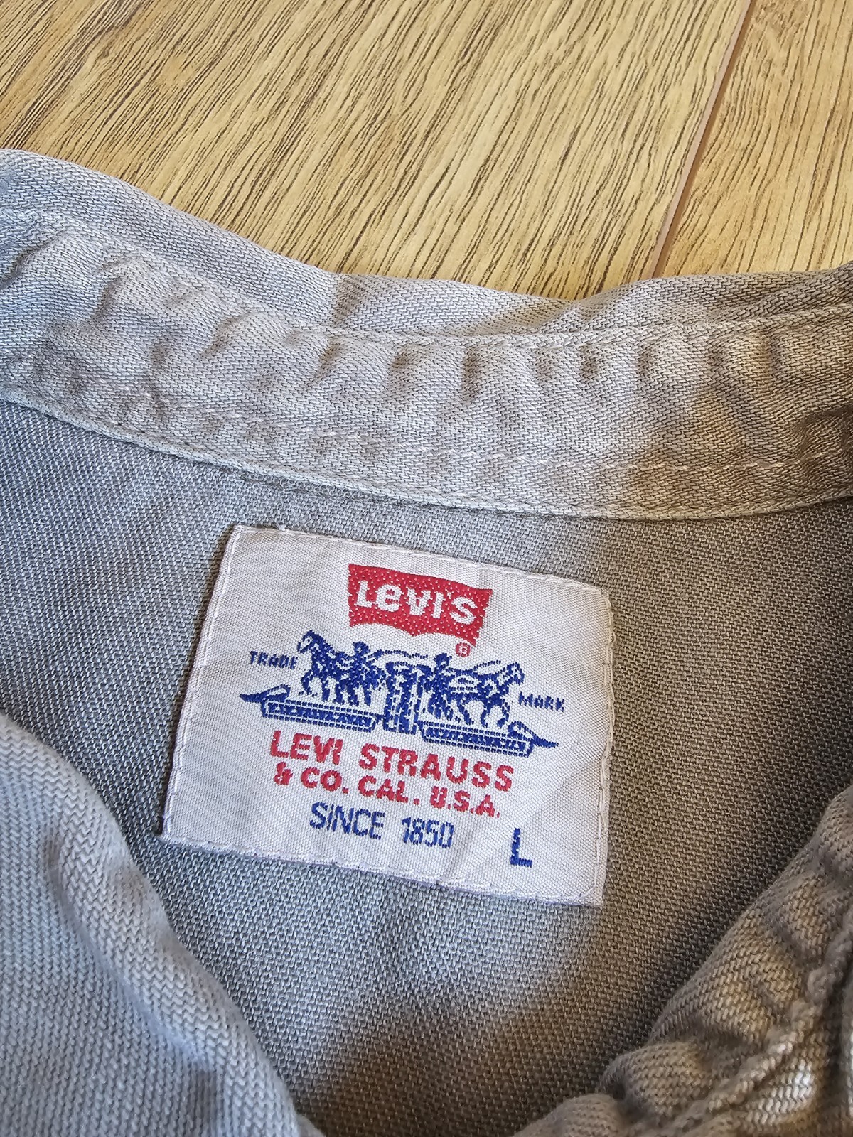 Vintage 1994 Levi's Western Pearl Snap Shirt Large Khaki Cotton Long Sleeve image 4