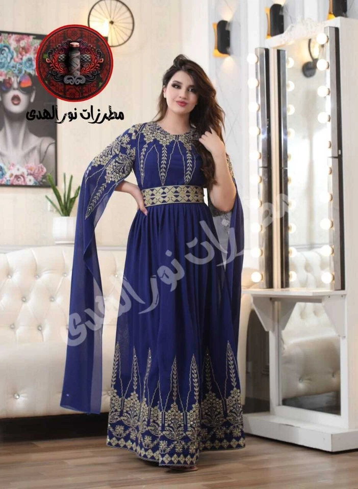 Vestido bordado Thobe palestino tradicional caftán herencia Tatreez henna - Imagen 2 de 4